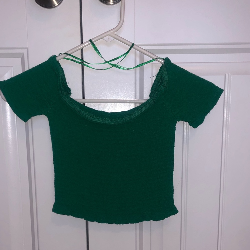 off the shoulder cropped shirt